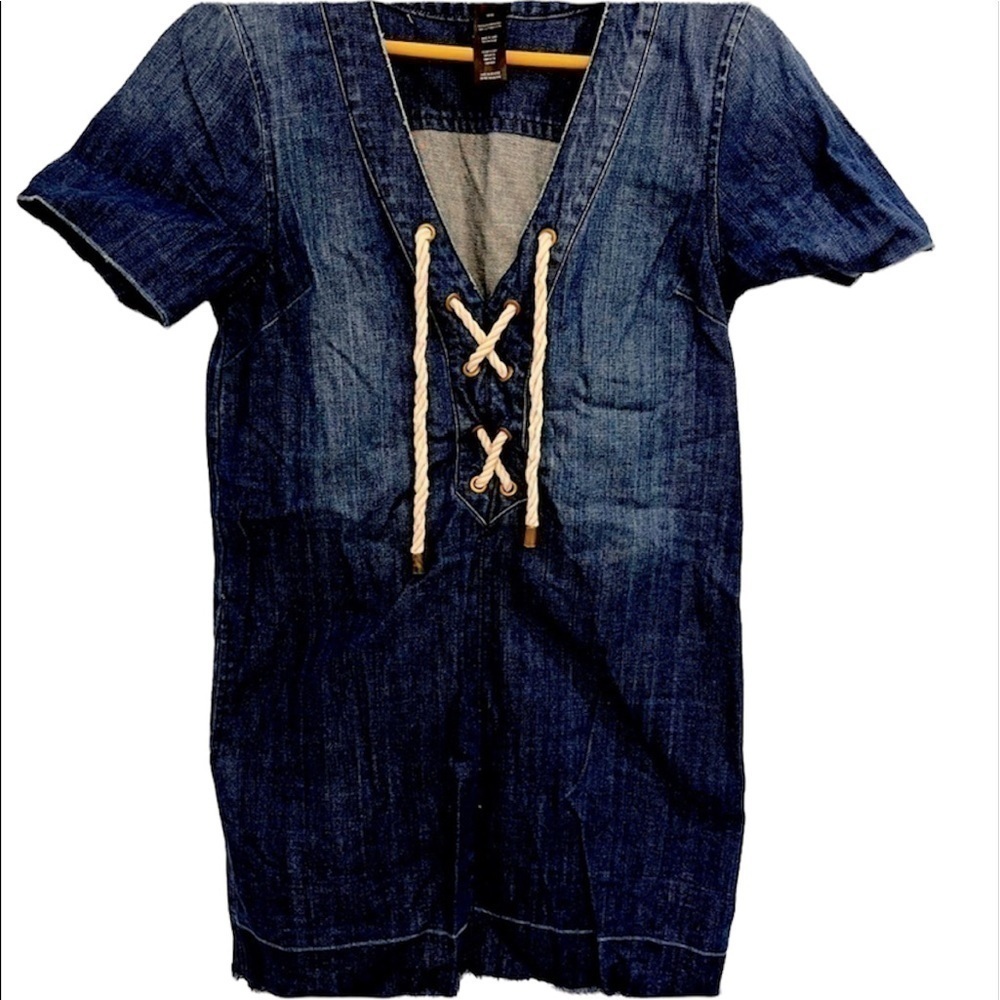 denim dress nautical rope v neck with pocket size medium